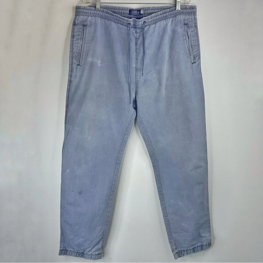 TOPMAN Men’s Blue Chino Jogger Pants w Drawstring, Cuffs on Legs Size 36W 32L